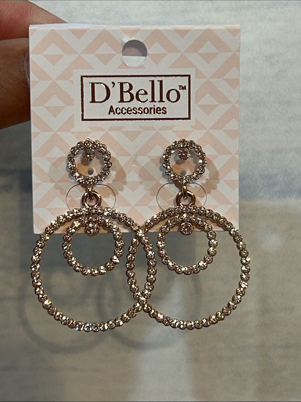 D'Bello Rose Gold Crystal Double Hoop Drop Earrings